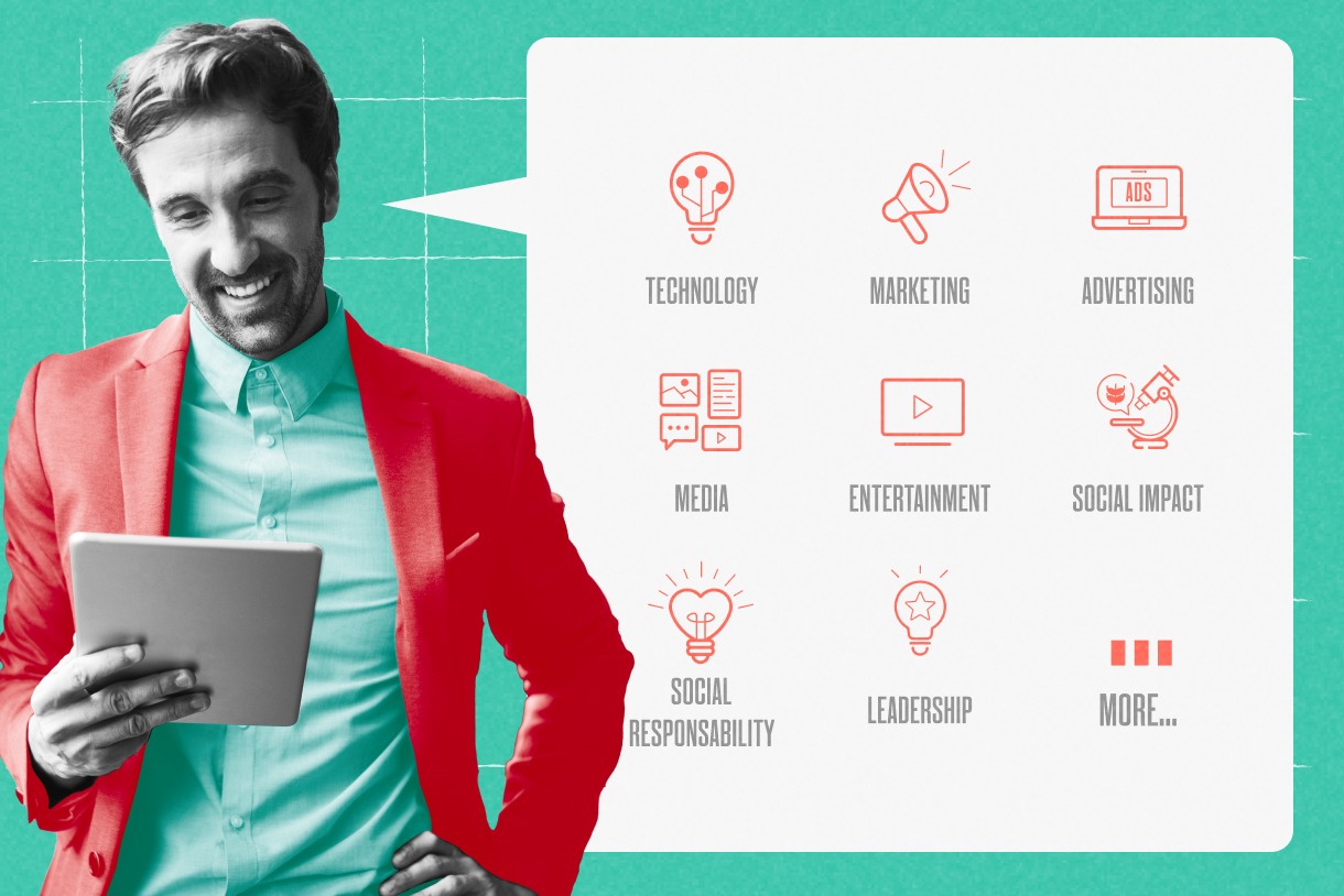 Stylized image of a man holding a tablet.