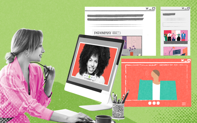 Stylized image of a woman on a computer