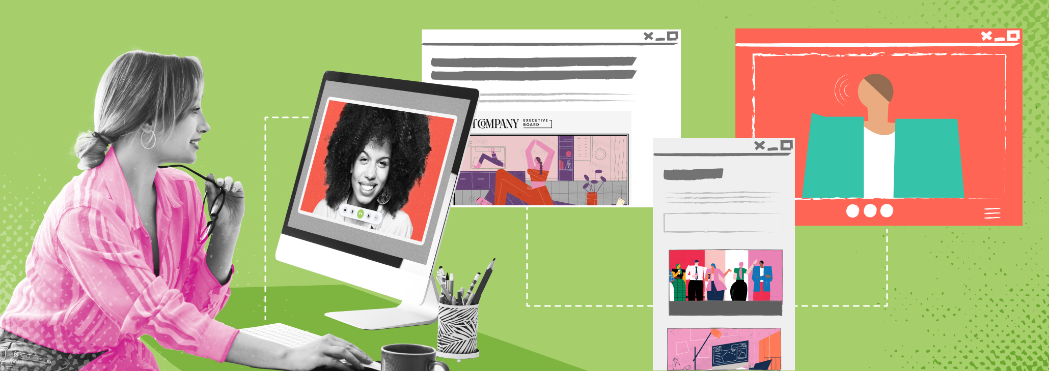 Stylized image of a woman on a computer